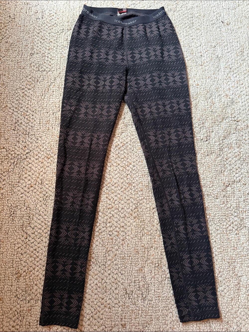 Icebreaker Black Geometric Patterned Merino Blend Leggings